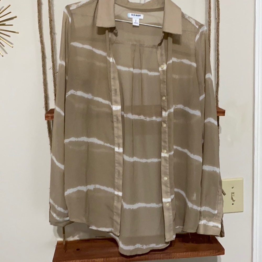 Old Navy small tan and white striped light weight shirt